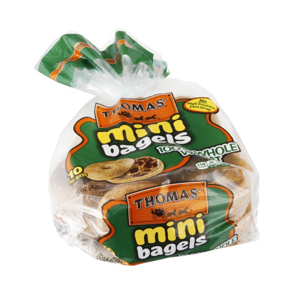 Thomas Thomas' Whole Wheat PreSliced Mini Bagels 18 oz. 12 Ct.