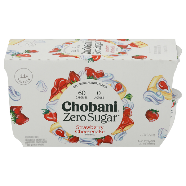 Chobani Zero Sugar Nonfat Strawberry Cheesecake Flavored Greek Yogurt