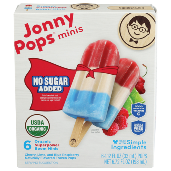 Jonny Pops Organic Superpower Boom No Sugar Added Mini Pops 6 Pack