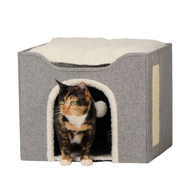 Whisker City Multi-Play Cat Hut Bed - Grey