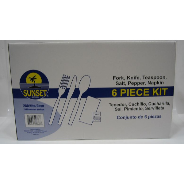 Sunset - 6 Piece Wrapped Cutlery Set (fork, knife, napkin, teaspoon, S&P) - 250 ct
