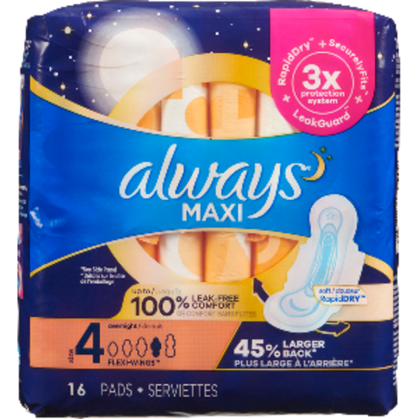 Always Size 4 Unscented Maxi Overnight Pads With Wings Same-Day ...