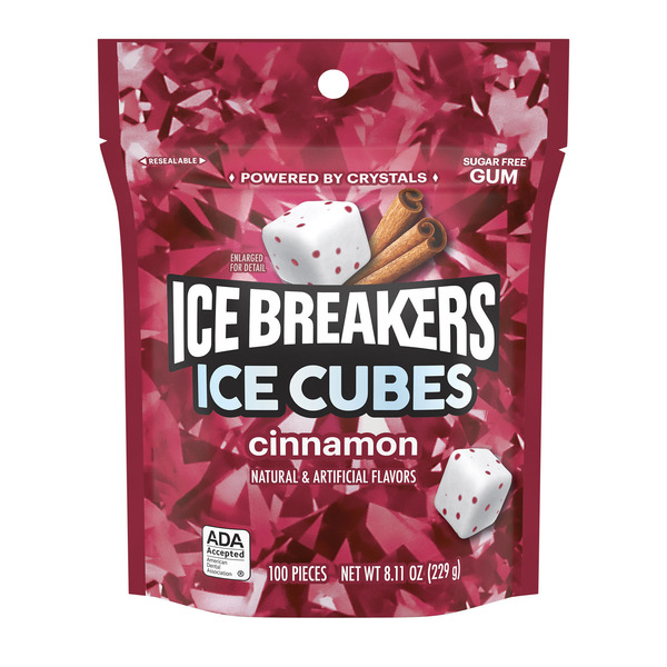ICE BREAKERS Ice Cubes Cinnamon Sugar Free Chewing Gum Pouch, 8.11