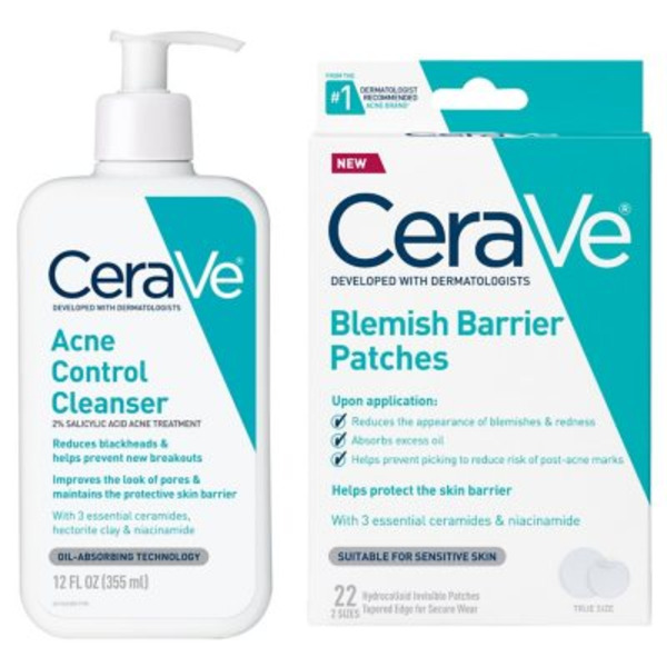 CeraVe Acne Control Cleanser & Blemish Barrier Patches Set Same-Day ...