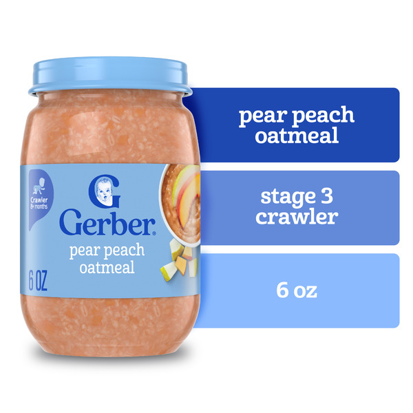 Gerber Stage Baby Food Pear Peach Oatmeal Jar Fruit Puree Baby