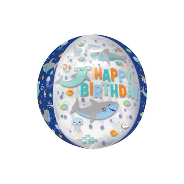 Mayflower INFLATED Orbz XL 16" Happy Birthday Sharks Foil Balloon