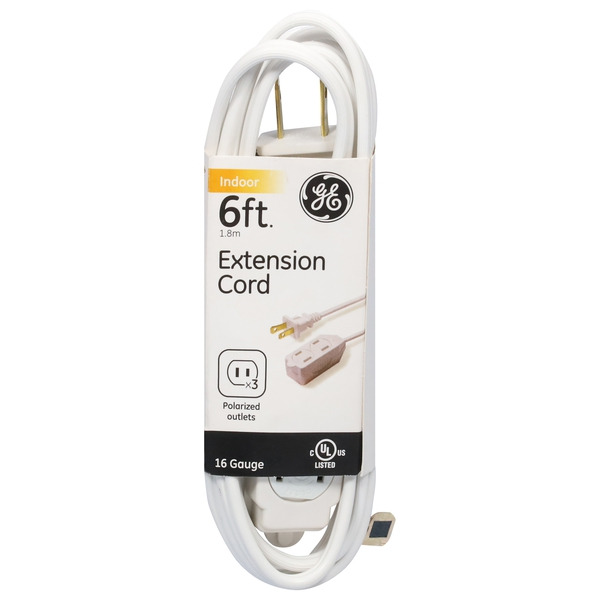 GE Extension Cord, Indoor, White, 6 Feet Same-Day Delivery or