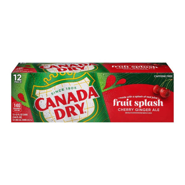 Canada Dry Fruit Splash Cherry Ginger Ale Soda, 12 fl oz cans, 12