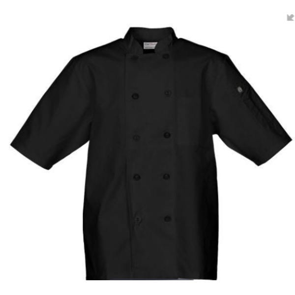 Chef Coat, double-breasted, short sleeves, black, Small