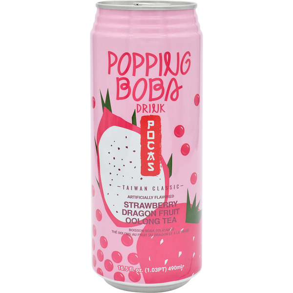 Pocas Strawberry Dragon Fruit Oolong Tea Popping Boba Drink