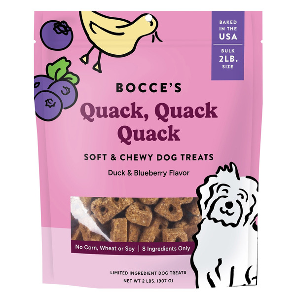 Bocce's Quack, Quack Quack Duck & Blueberry Flavor Soft & Chewy Dog Treats, 2 lb