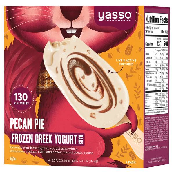 Yasso Frozen Greek Yogurt, Pecan Pie Bars, 4 Count