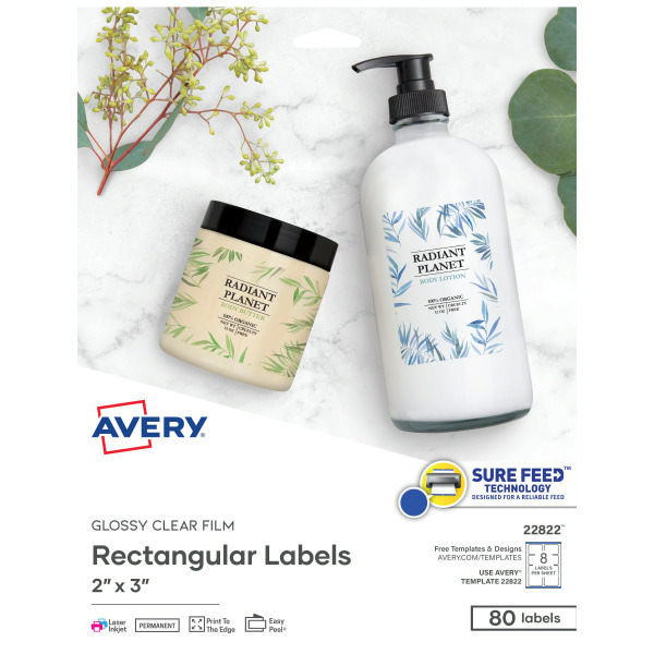 Avery 2" x 3" Glossy Clear Easy Peel Laser & Inkjet Specialty Labels