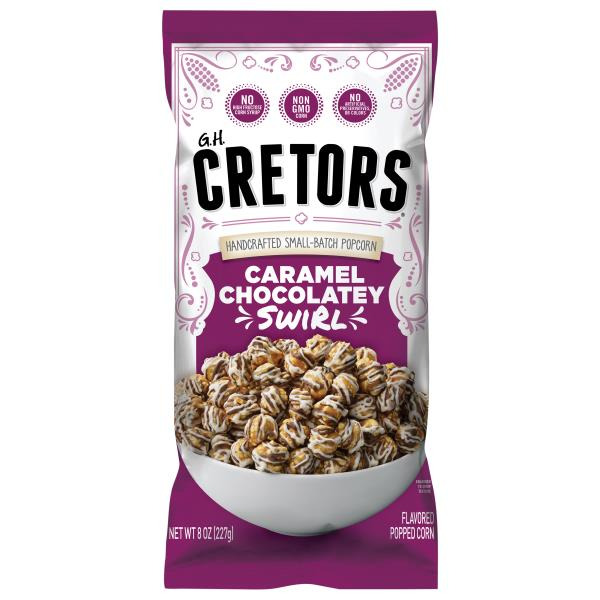 G.H. Cretors Flavored Popped Corn, Caramel Chocolatey, Swirl Same
