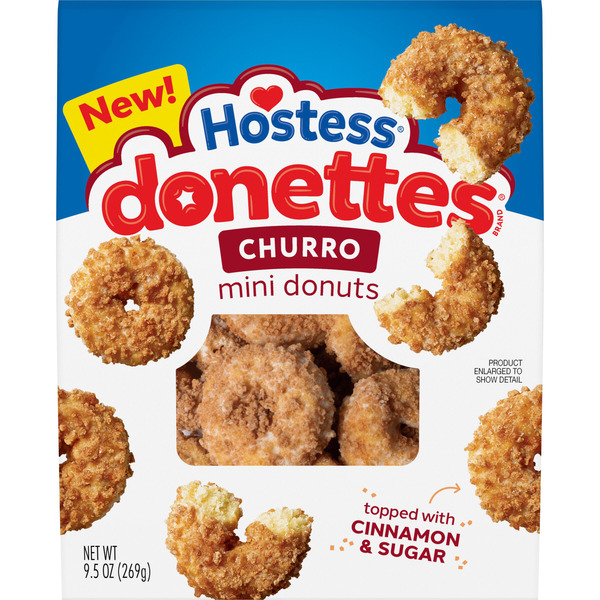 Hostess Donettes, Churro Mini Donuts Topped with Cinnamon Sugar, 9.5 Oz. Bag