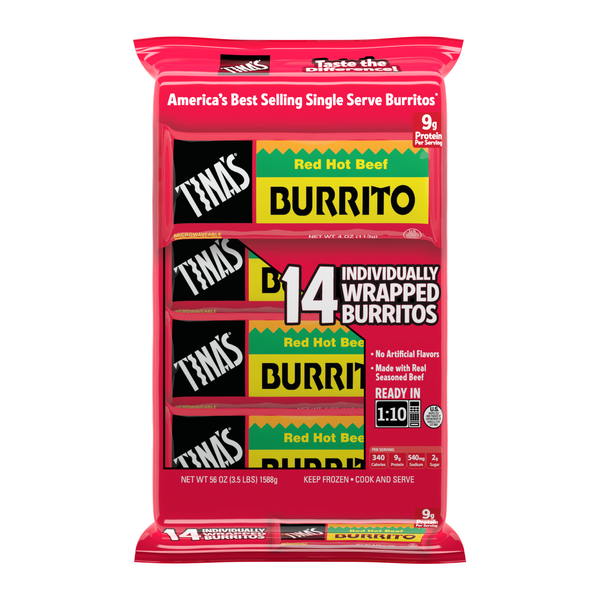 Tina's Red Hot Beef Burritos, Value Pack, Individually Wrapped