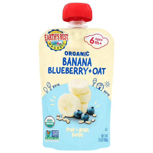 Earth's Best Ages 6 m+ Banana Blueberry + Oat Fruit + Grain Puree