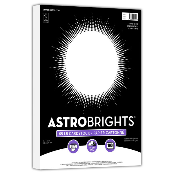 Astrobrights Astro White 65 Lb Letter Cardstock, 8.5 x 11 in