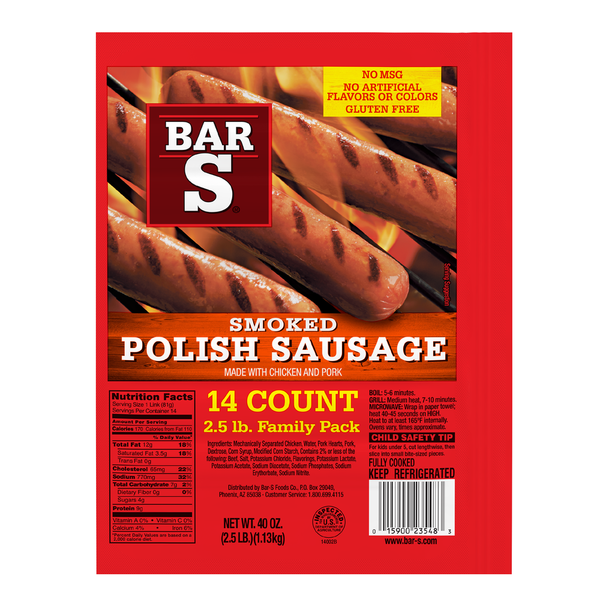 Bar-S Polish Sausage, Smoked, Family Pack