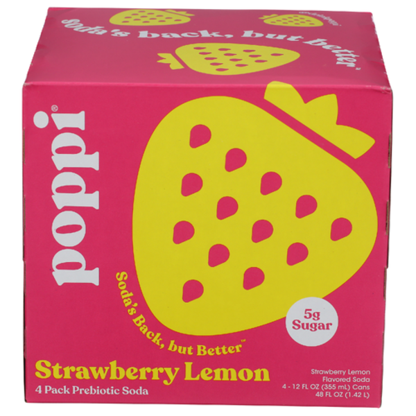 Poppi Strawberry Lemon Prebiotic Soda 4 Pack