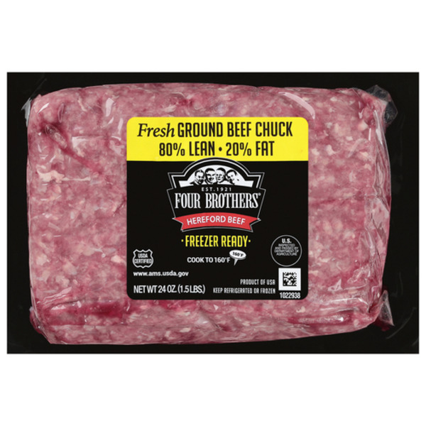 Four Brothers Ground Beef, Chuck, 80%/20% Same-Day Delivery