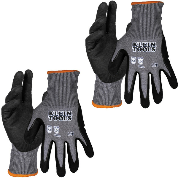 Klein Tools Knit Dipped Gloves, Cut Level A2, Touchscreen, Large, 2-Pair