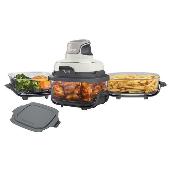 Ninja Crispi 5-in-1 Portable Glass Air Fry Cooking System, 3 Containers & Cover, Cream