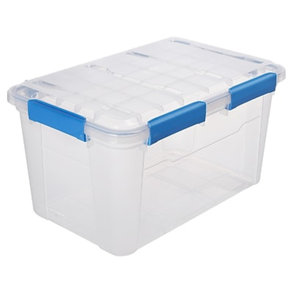 Ezy Storage Latch Lid Storage Tote - Clear & Blue - 52.8 Quart