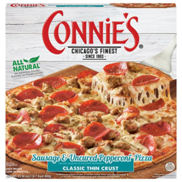Connie's Pizza Pizza, Sausage & Uncured Pepperoni, Classic Thin Crust