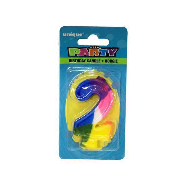Unique Party Numeral 2 Rainbow Birthday Candle