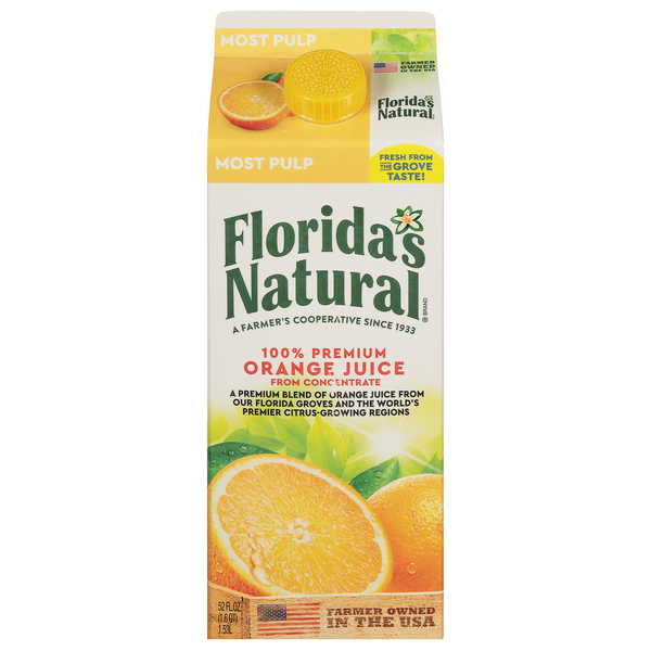 Florida's Natural Orange Juice, 100% Premium, Most Pulp Same-Day