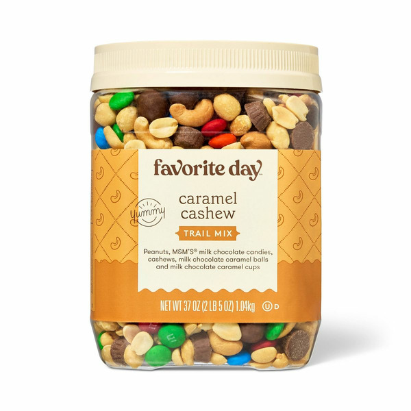 Favorite Day Caramel Cashew Peanuts M&m's Milk Chocolate Candies Cashews Milk Chocolate Caramel Balls And Milk Chocolate Caramel Cups Trail Mix