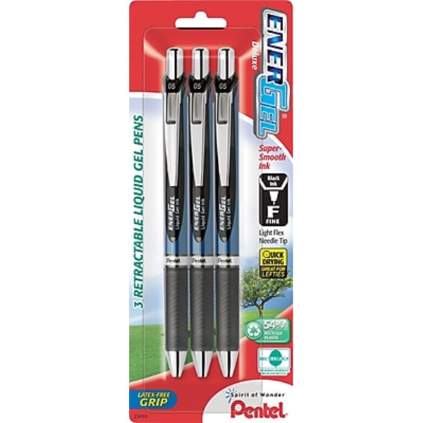Pentel BLN75BP3A Black Ink Fine Point EnerGel RTX Retractable Gel Pen