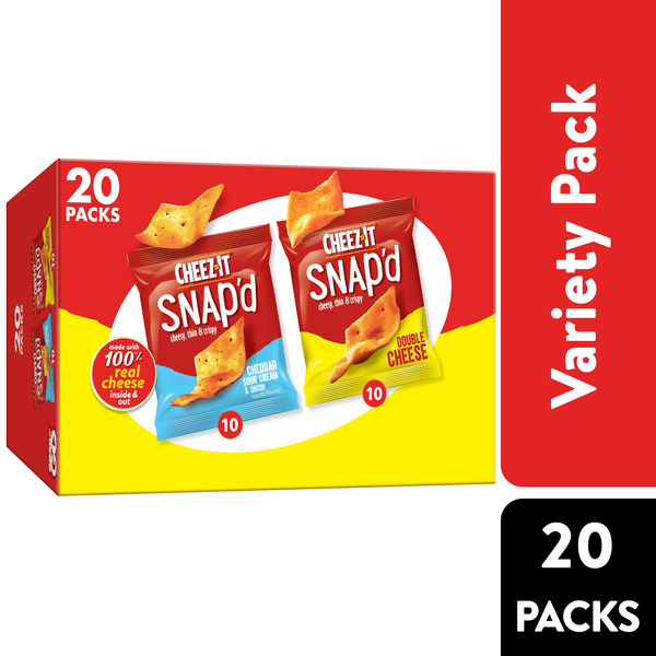 Cheez-It Snap'd Variety Pack Cheese Cracker Chips, Thin Crisps, 20