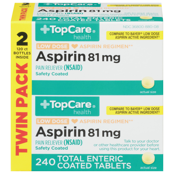 トップス aspirin TopCare Aspirin, Low Dose, 81 mg, Enteric Coated Tablets, Twin