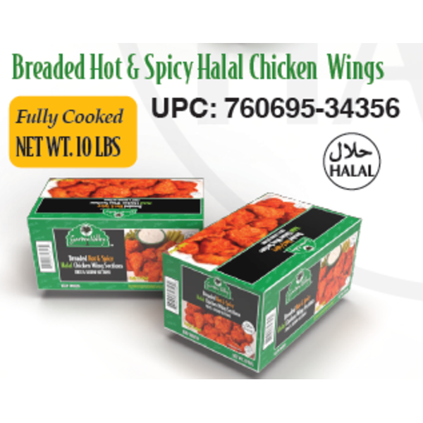 Garden Valley Breaded Hot & Spicy Halal Chicken Wings, Fully Cooked - 2/5lbs