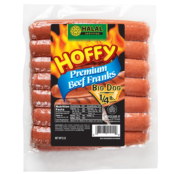 Hoffy Halal Beef Franks - 6.75 inch, 4:1 (4 oz each) - 5 lbs