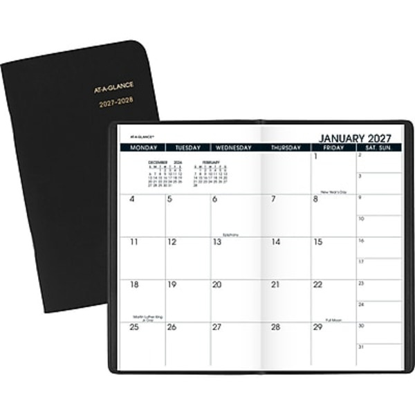 AT-A-GLANCE Faux Leather Monthly Planner, 3.5 x 6 in - Black