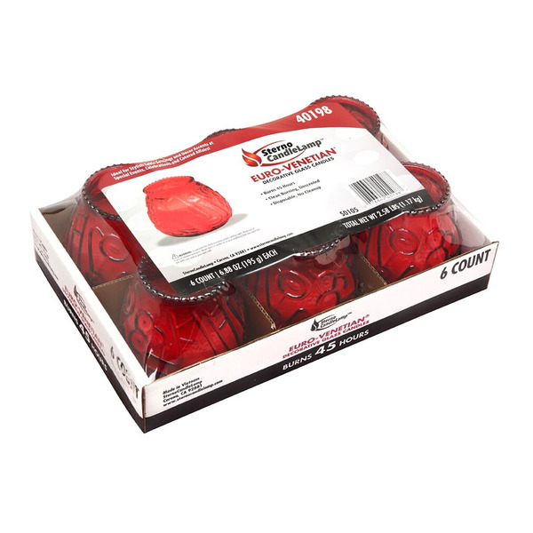Sterno - Euro -Venetian Red Candles - 6 ct