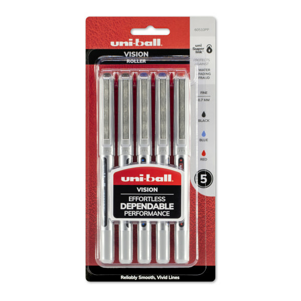 uni-ball Vision Fine Point Rollerball Pens - Gray Barrel & Assorted Ink Colors - 0.7 mm