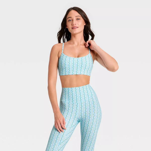 JoyLab Women's Active Cami Sports Bra, L - Blue Floral