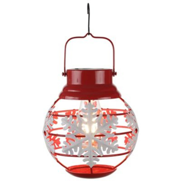 Red Shed 8 in. Solar-Powered LED Snowflake Lantern, Red