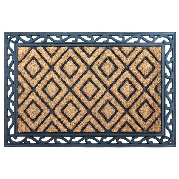 Stylewell Scroll Diamond Black 24 In. X 36 In. Rubber And Coir Non-slip Outdoor Door Mat