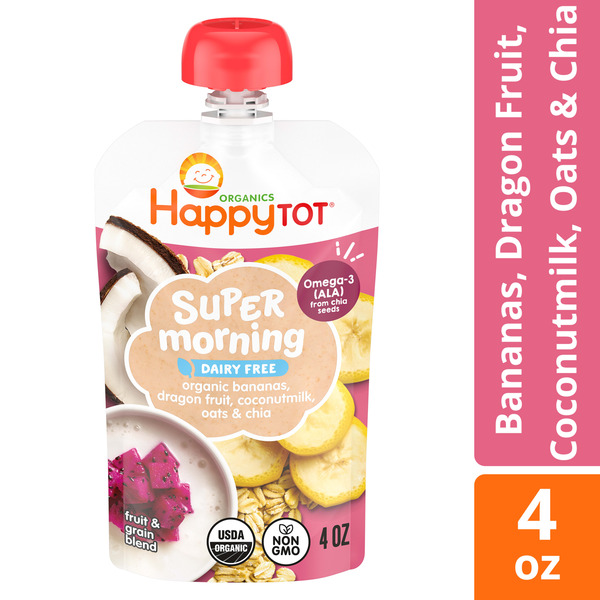 Happy Tot Super Morning Stage 4 Bananas, Dragon Fruit, Coconut Milk, Millet, Vanilla,Chia