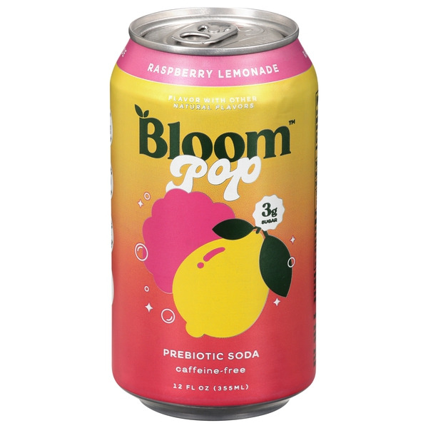 Bloom Pop Raspberry Lemonade Prebiotic Soda Same-Day Delivery or