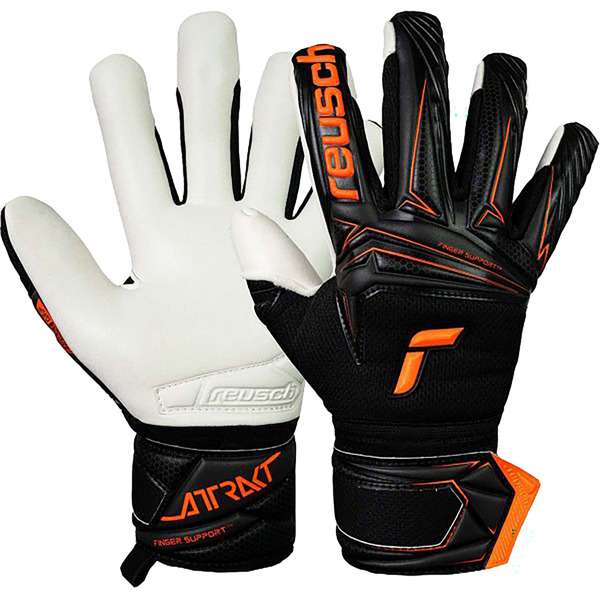 Reusch Attrakt Advanced Finger Support Soccer Goalie Gloves, Size 8 - Black & Orange
