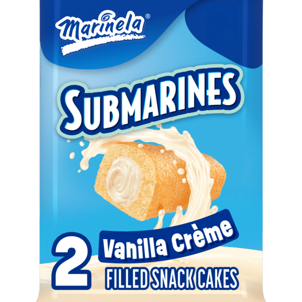 Marinela Submarines, 2 count, Vanilla Cream Filled Snack Cakes