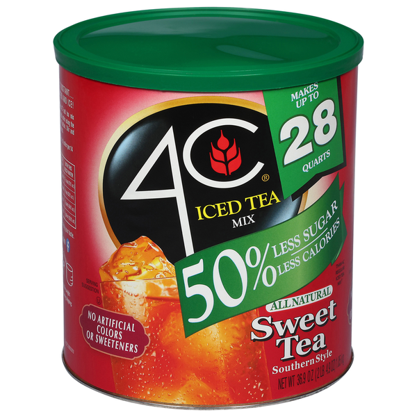 4C Foods Iced Tea Mix, 50% Less Sugar, Sweet Tea, Southern Style