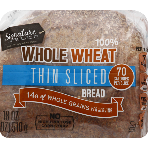 SIGNATURE SELECTS Bread, 100% Whole Wheat, Thin Sliced
