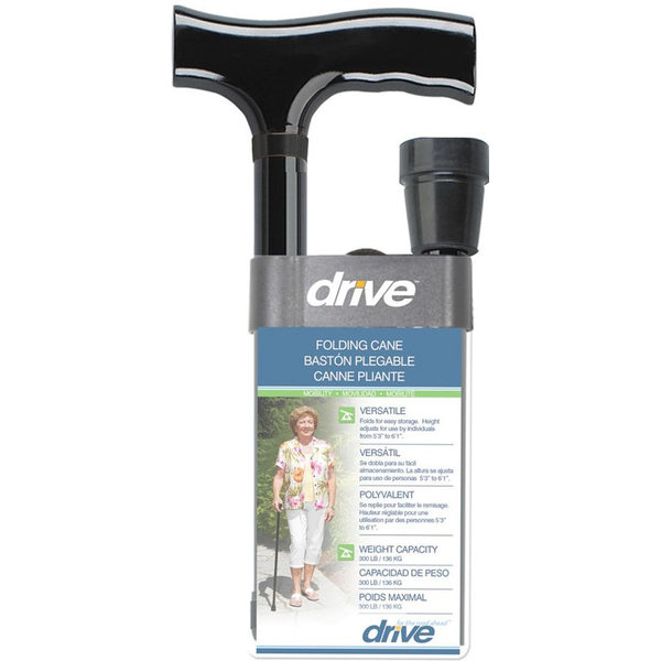 Drive Designer Folding Cane with T Handle - Black Same-Day
